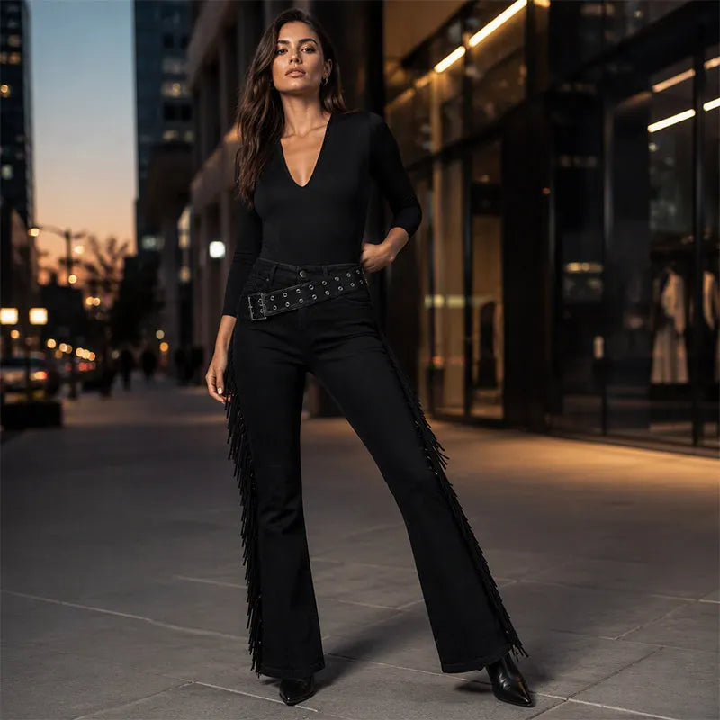 Fiorenne - Schlaghose mit Fransenbesatz im Western-Stil