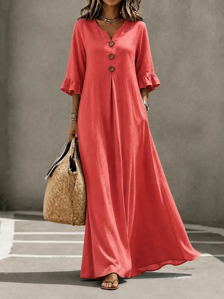 Vesperelle - bedrucktes Soft-Touch-Maxikleid mit V-Ausschnitt