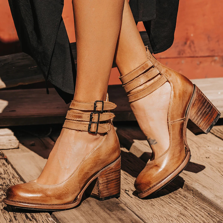 Philomena - High Heels mit Knöchelriemen aus Vintage-Leder