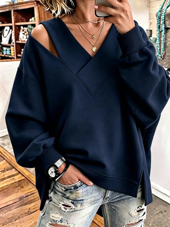Aurelia - Weiches V-Ausschnitt-Sweatshirt mit Cut-out