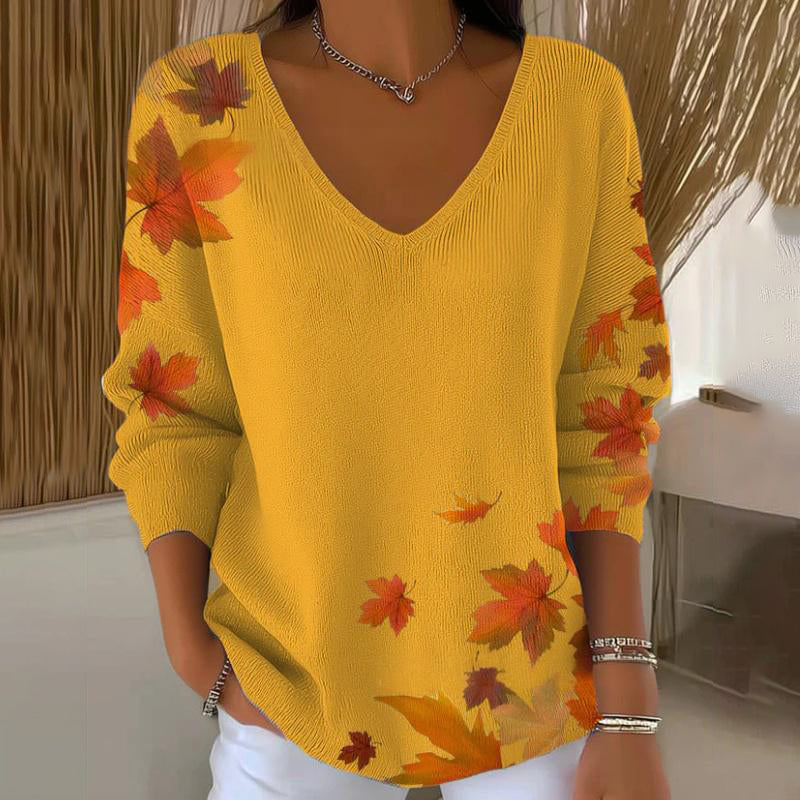 Carivella - Locker geschnittener Strickpullover mit Ahornblatt-Motiv