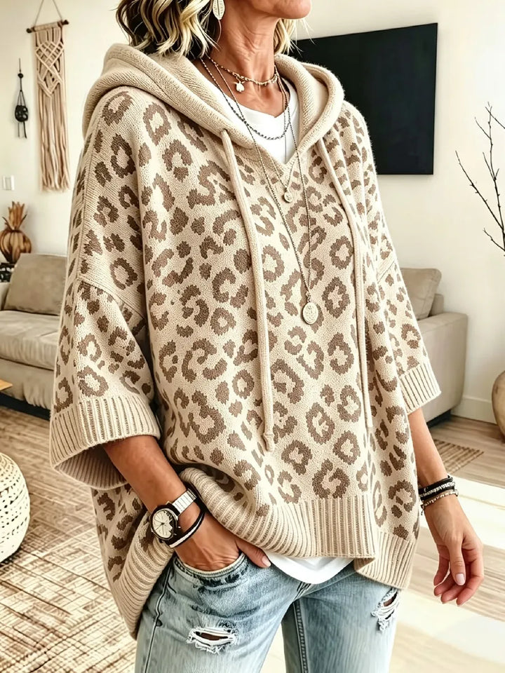 Jocasta - Oversize-Strickhoodie mit Leopard-Print