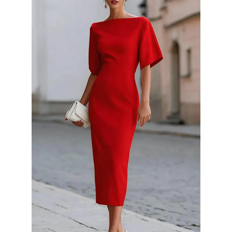 Leonelle - Elegantes Midi-Kleid mit Bateau-Ausschnitt