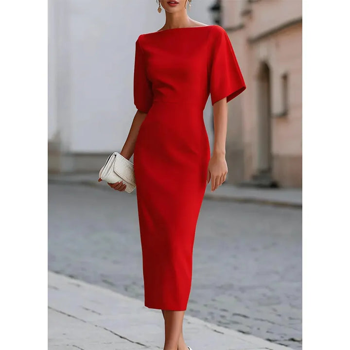 Leonelle - Elegantes Midi-Kleid mit Bateau-Ausschnitt