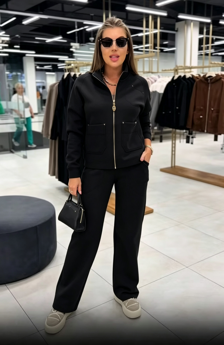 Floranique - Set aus kurz geschnittener Jacke mit Soft-Touch und weit geschnittener Hose