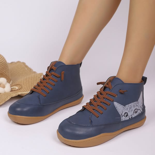 Zorelle - Komfortable knöchelhohe Stiefeletten mit Katzen-Detail