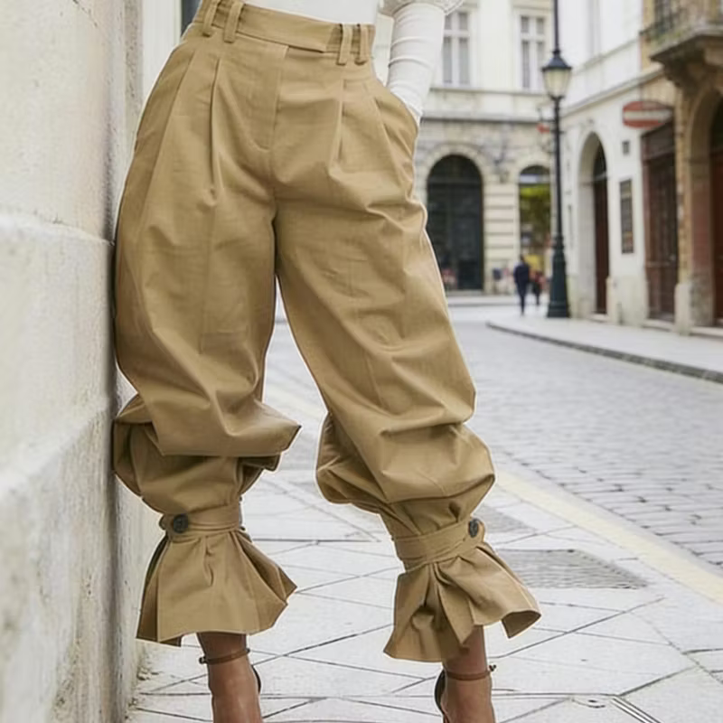 Dianella - Hochtaillierte Hose mit Rüschenabschluss