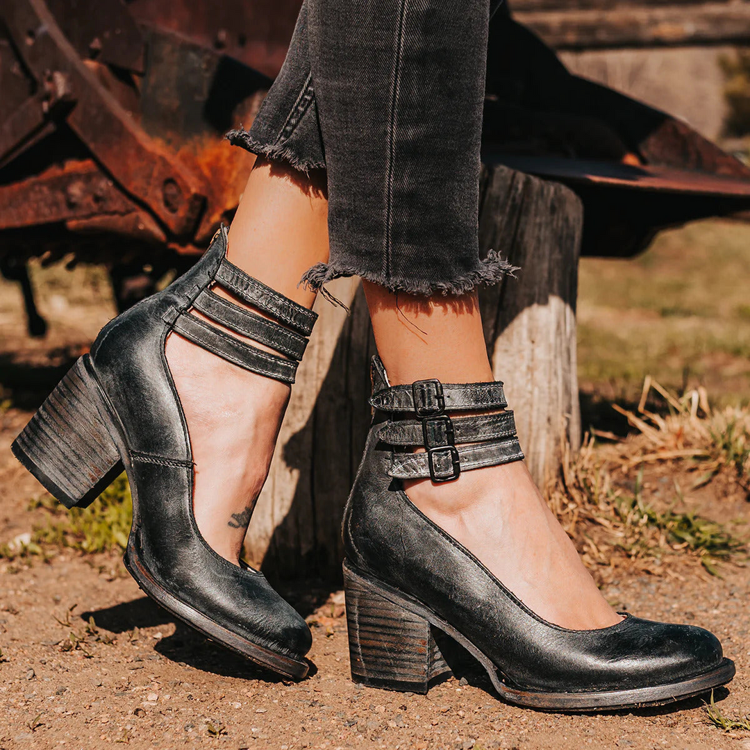 Philomena - High Heels mit Knöchelriemen aus Vintage-Leder