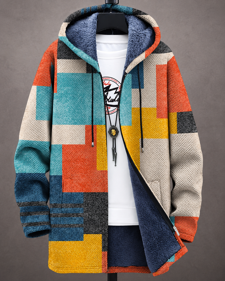 Betha - Plüschgefütterte Kapuzenjacke mit geometrischem Muster