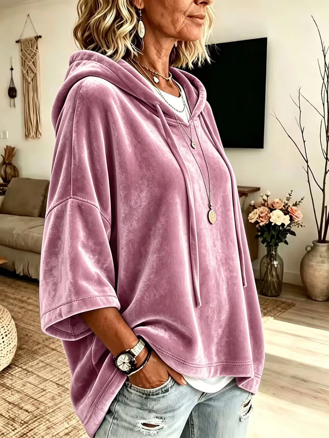 Fayelisse - locker geschnittener Samt-Lounge-Hoodie