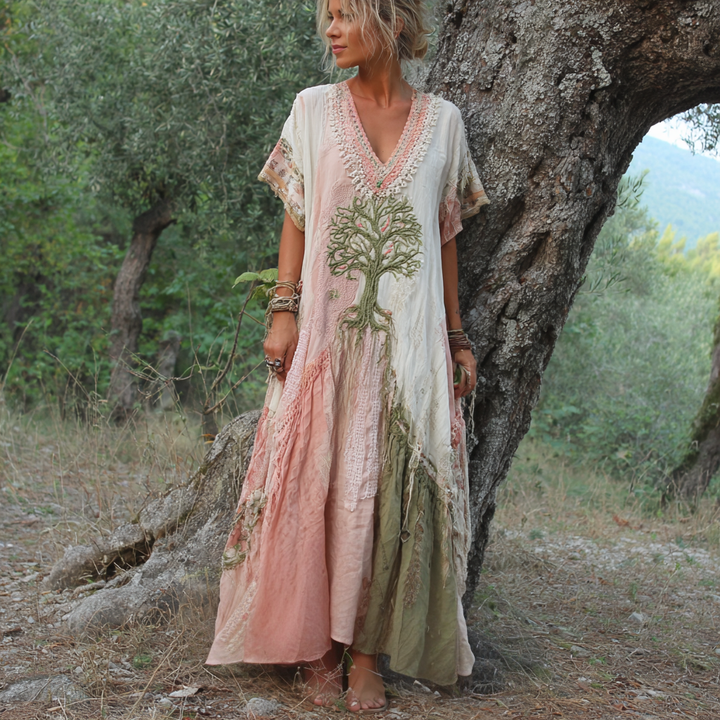 Carivienne - Vintage Baumdruck-Maxikleid