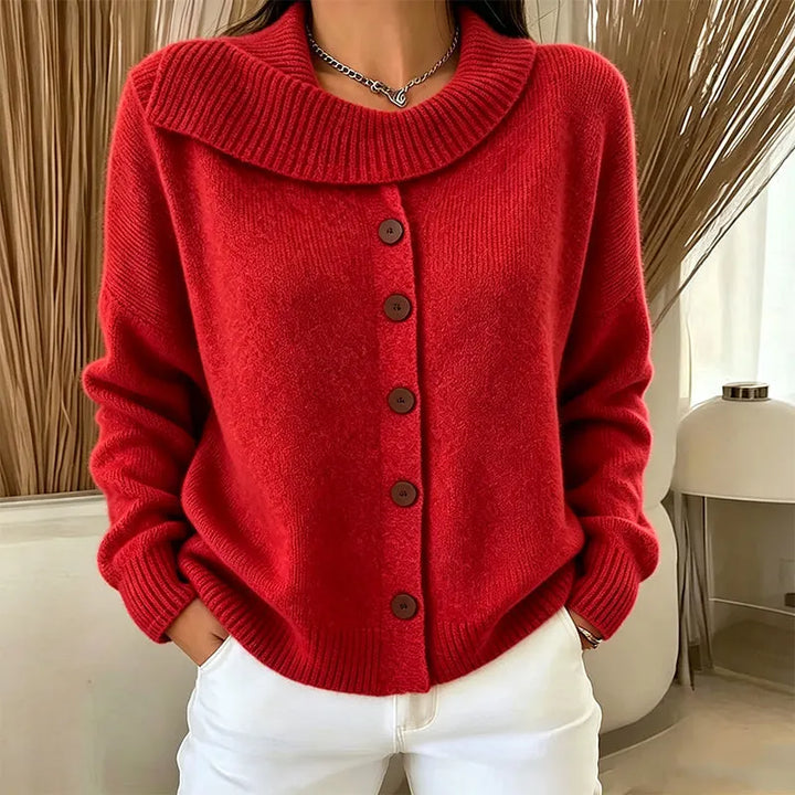 Elowette - Cardigan mit breitem Kragen und Knöpfen