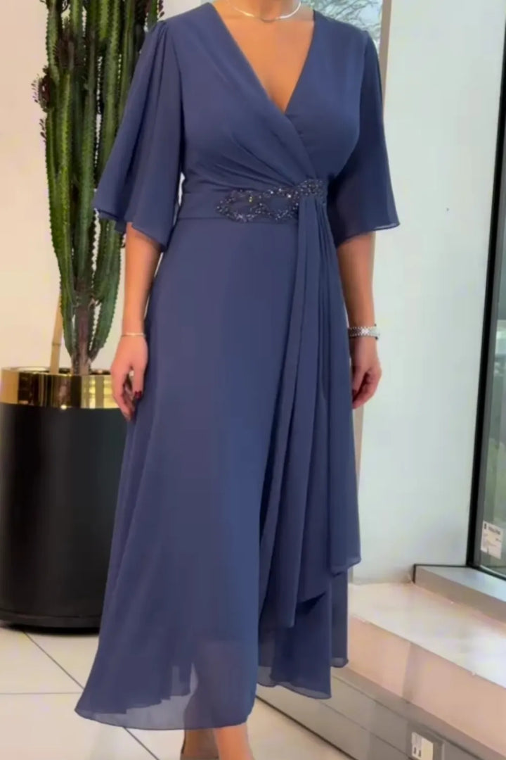 Celinette - Maxikleid aus Chiffon mit kristallbesetzter Taille