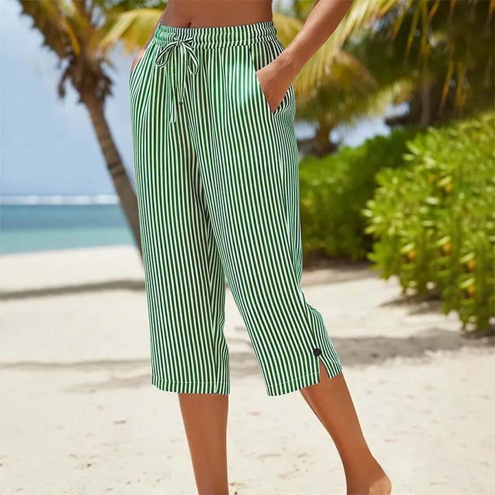 Roselina - Gestreifte Caprihose mit Kordelzug