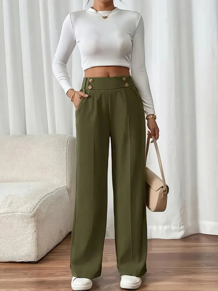 Ashlena - Hochtaillierte Soft-Touch Wide-Leg-Hose