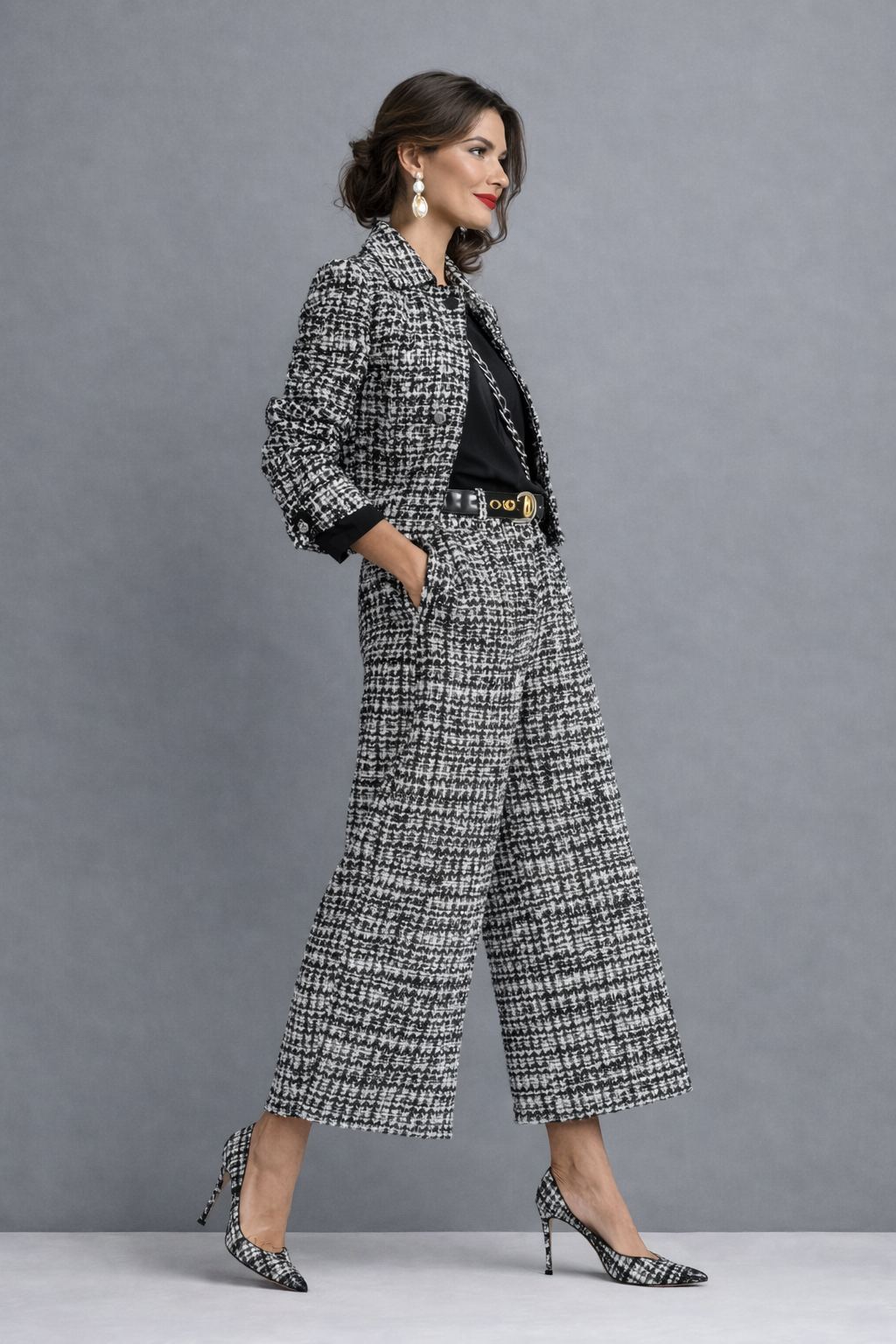 Norabel - Set aus strukturierter Kurzjacke und weiter Hose