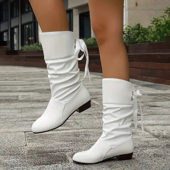 Hilda - wadenhohe Schnürstiefeletten mit Raffung