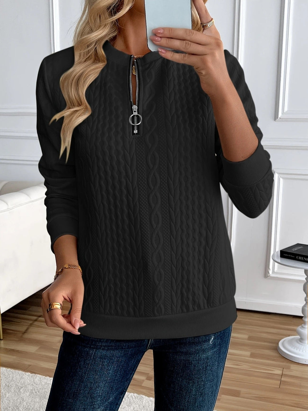 Darla - Strukturierter Half-Zip-Pullover
