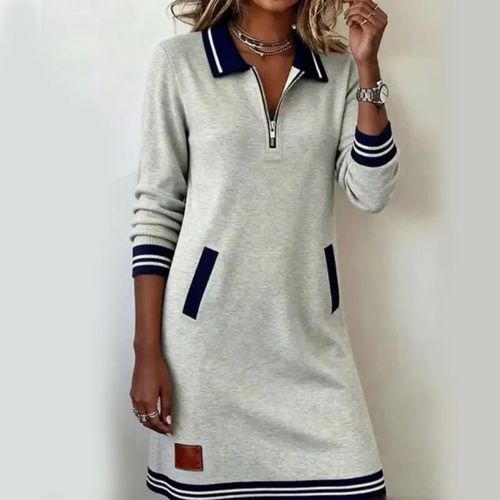 Caelyn - Soft-Touch Polo-Kleid mit Quarter-Zip