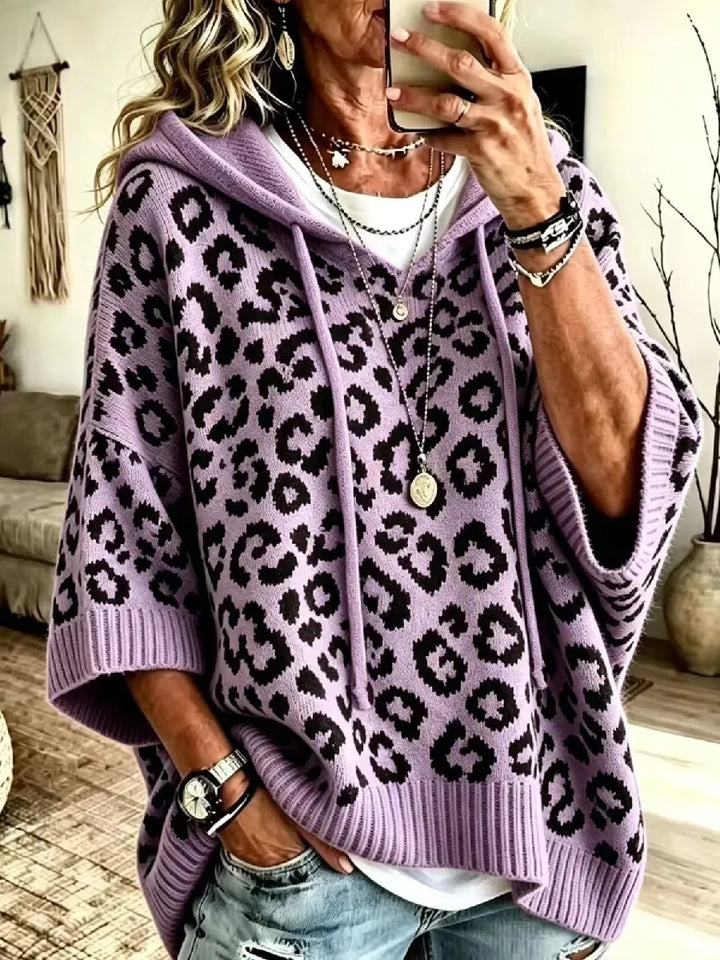 Jocasta - Oversize-Strickhoodie mit Leopard-Print