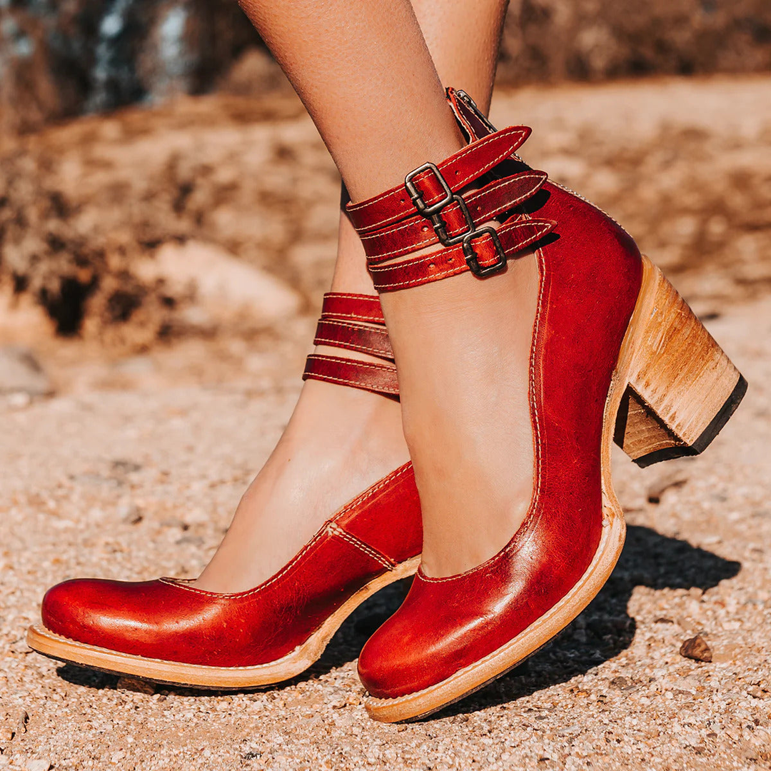 Philomena - High Heels mit Knöchelriemen aus Vintage-Leder