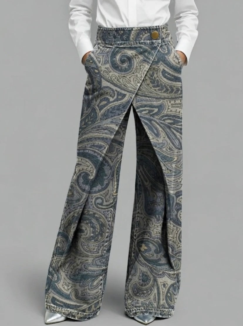 Dottie - Bunte, geblümte Jeans mit weitem Bein