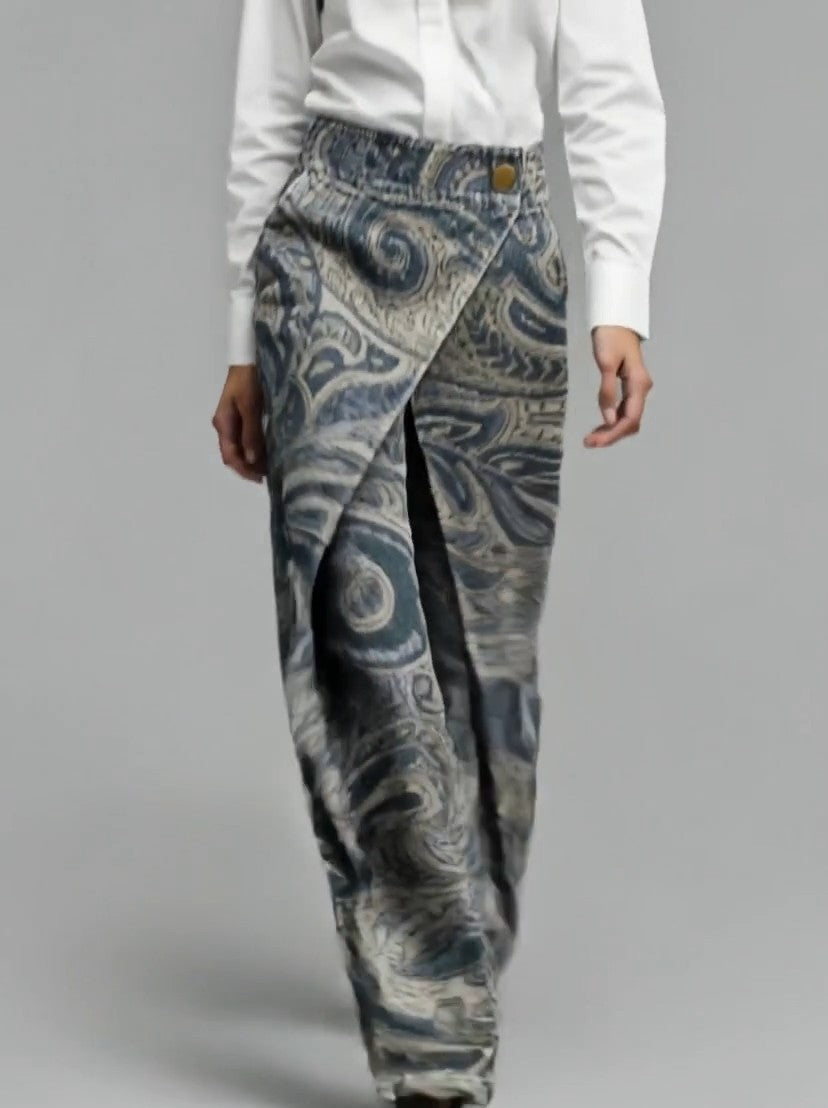 Dottie - Bunte, geblümte Jeans mit weitem Bein