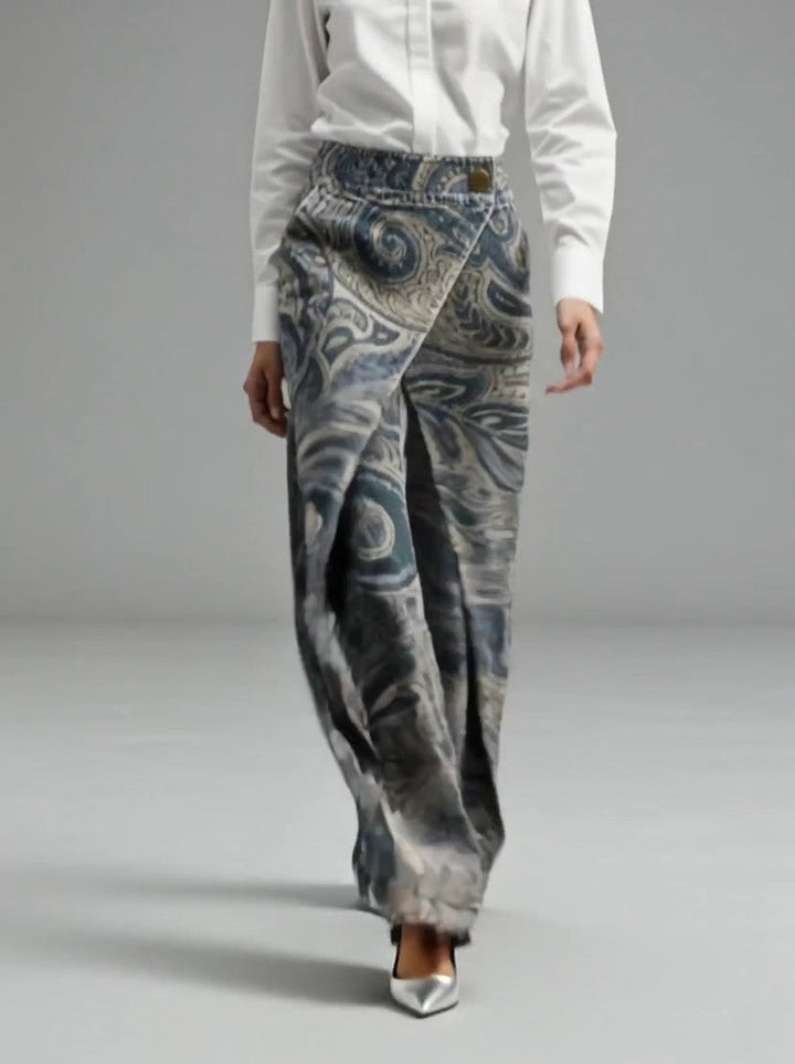 Dottie - Bunte, geblümte Jeans mit weitem Bein