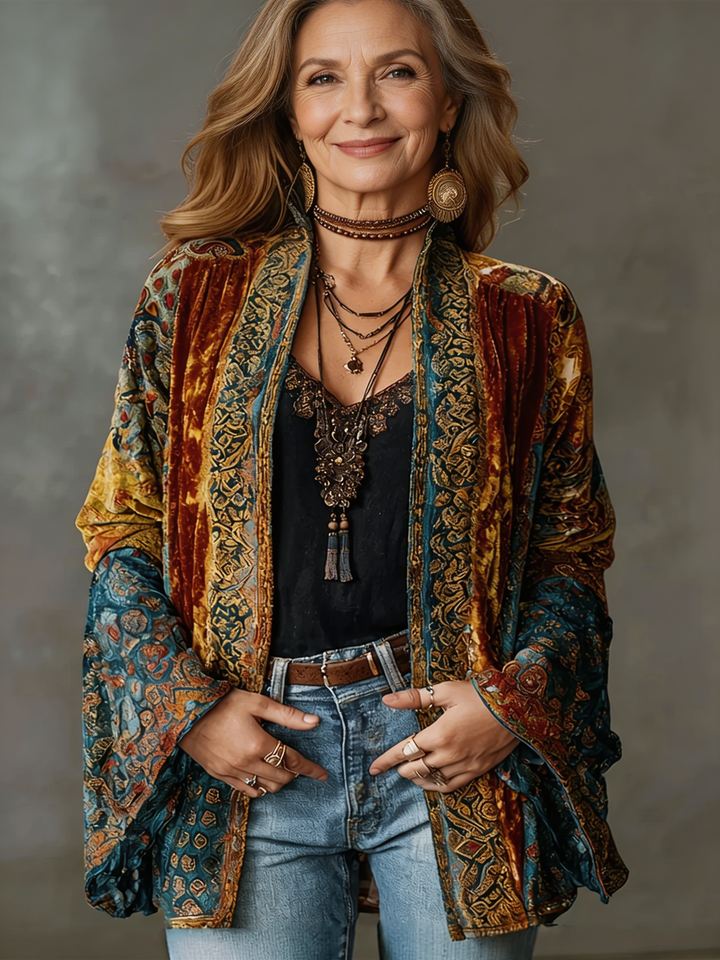 Eudocia - Boho-bestickter Kimono-Cardigan