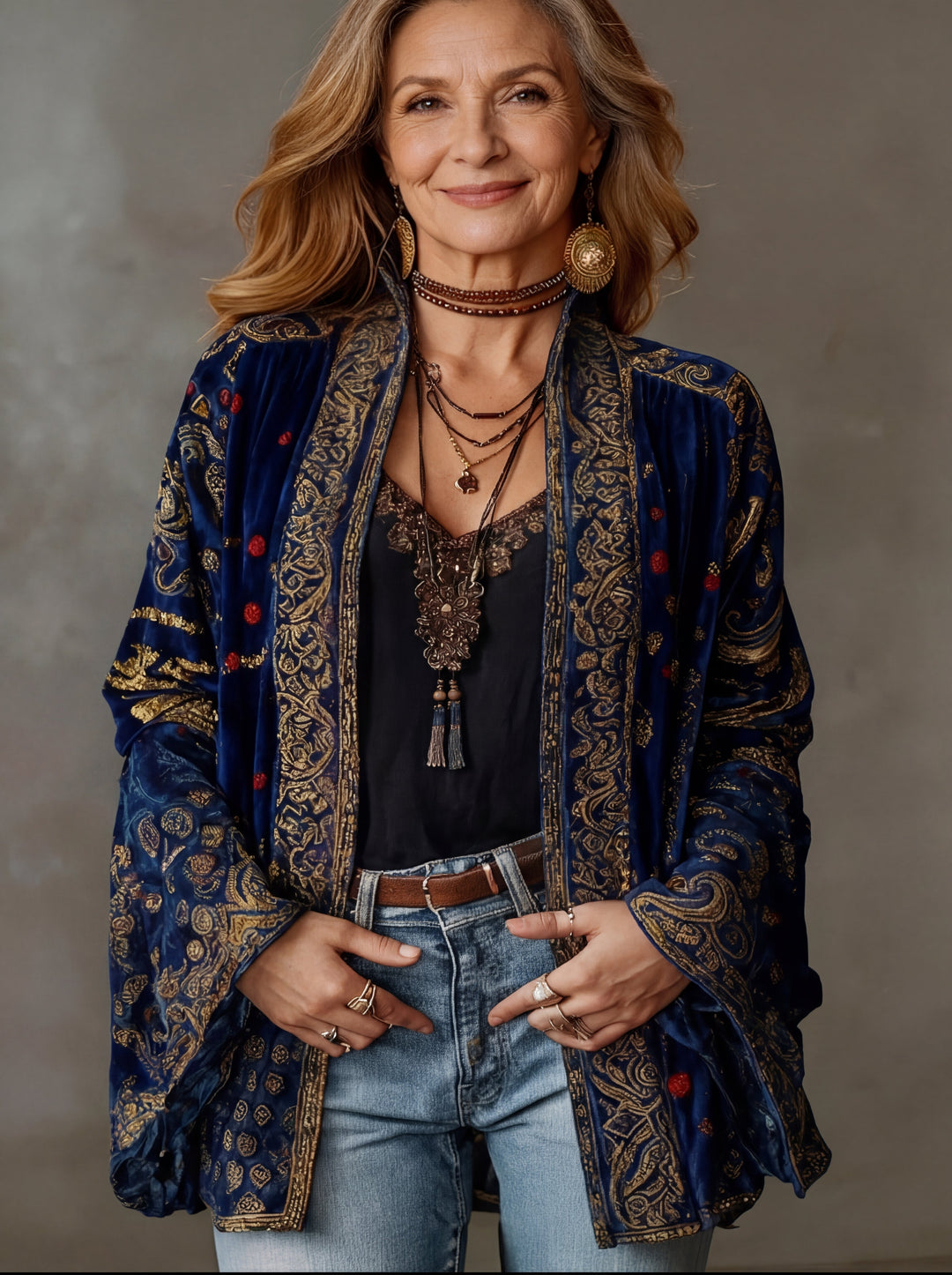 Eudocia - Boho-bestickter Kimono-Cardigan