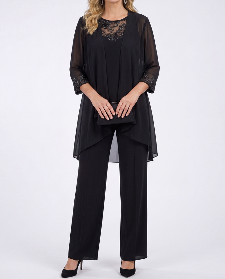 Aeliana - Elegantes dreiteiliges Set mit Jacke und Wide-Leg-Hose