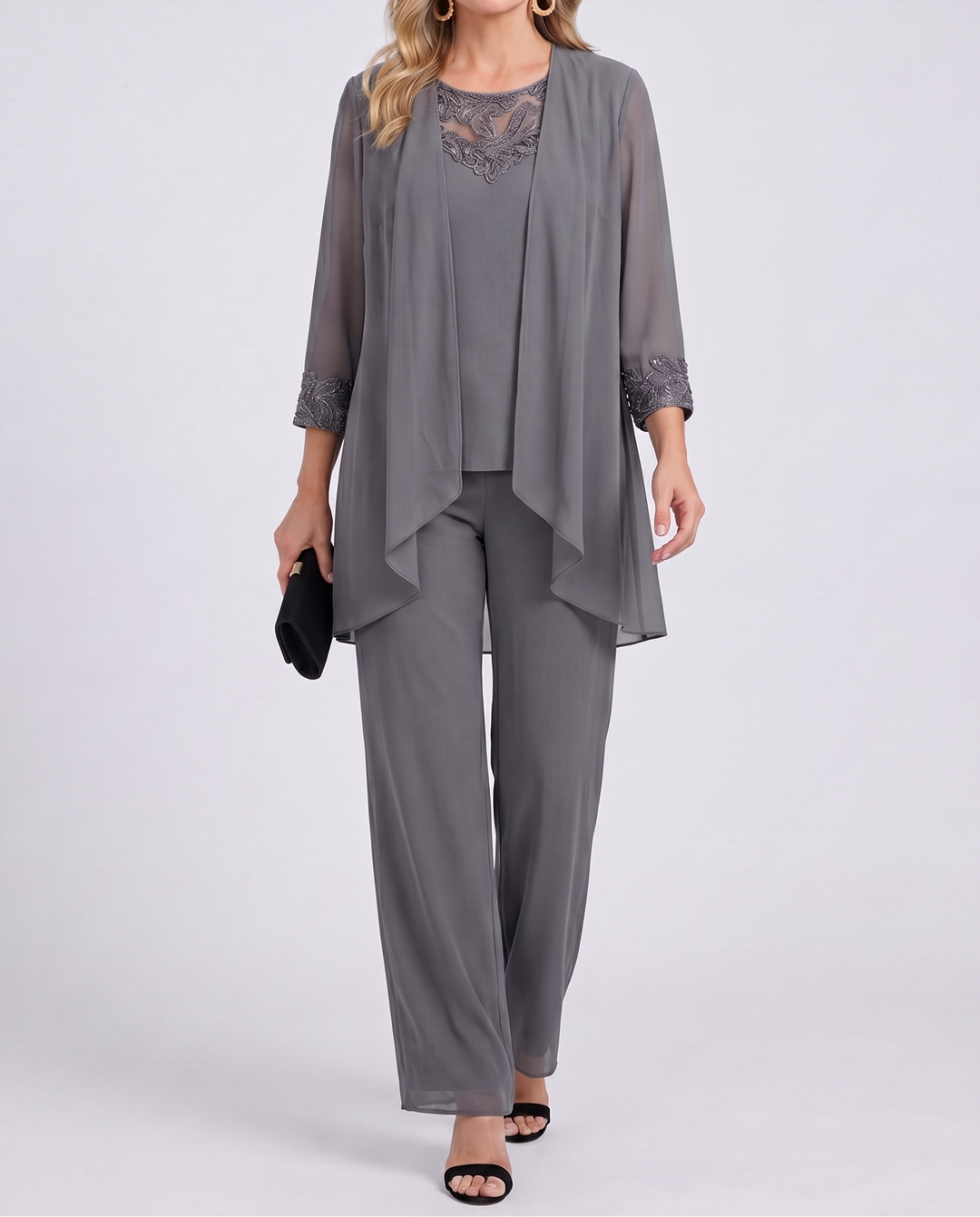 Aeliana - Elegantes dreiteiliges Set mit Jacke und Wide-Leg-Hose