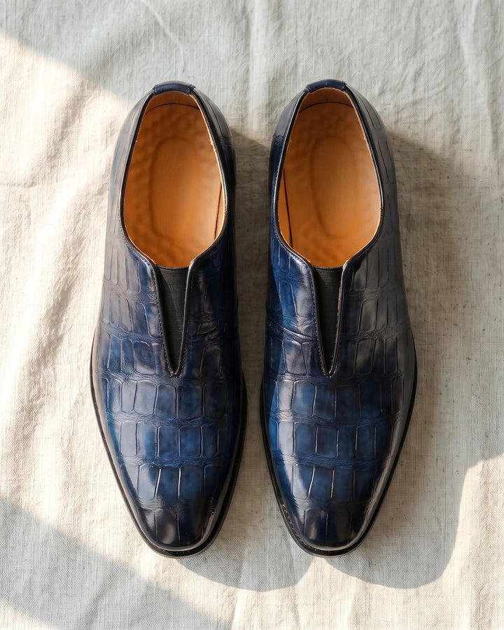 Denton - Patinierte Slip-on-Loafer mit Kroko-Prägung
