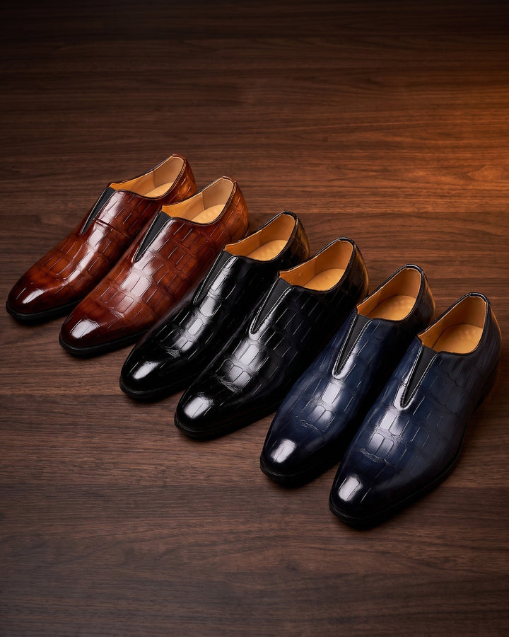 Denton - Patinierte Slip-on-Loafer mit Kroko-Prägung