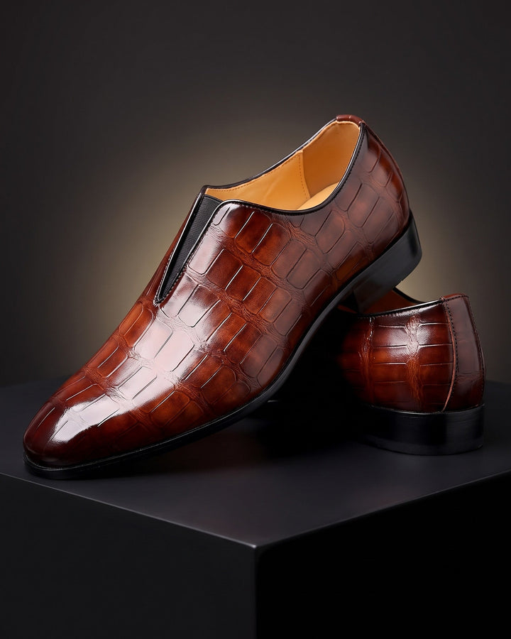 Denton - Patinierte Slip-on-Loafer mit Kroko-Prägung