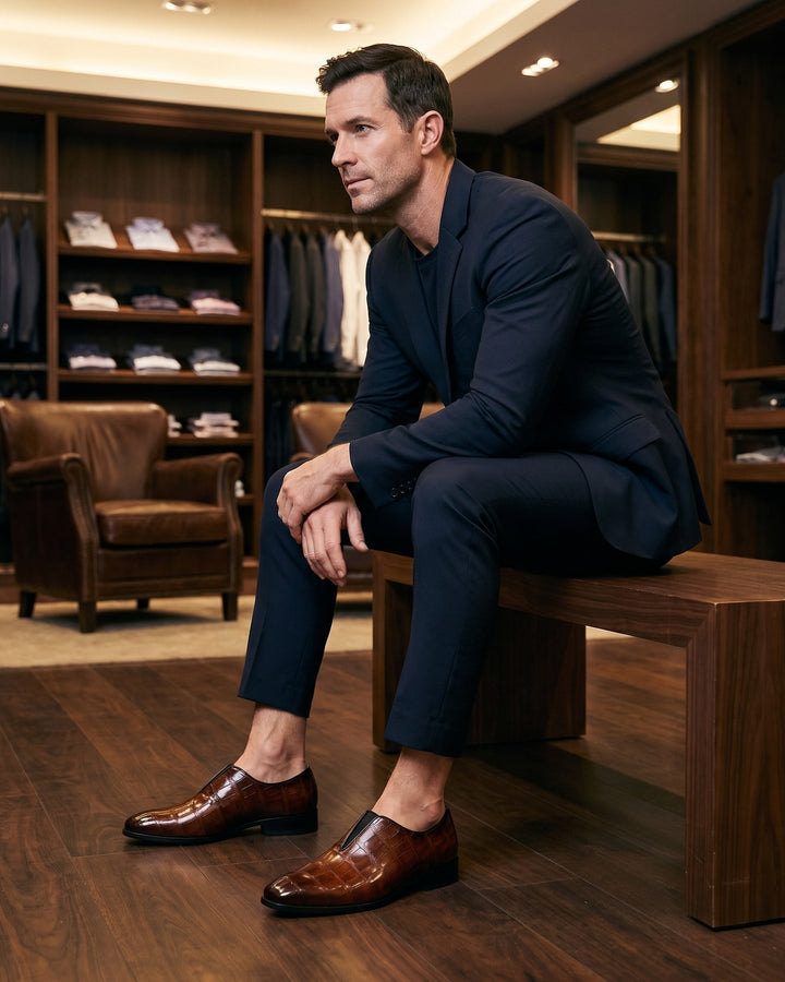 Denton - Patinierte Slip-on-Loafer mit Kroko-Prägung