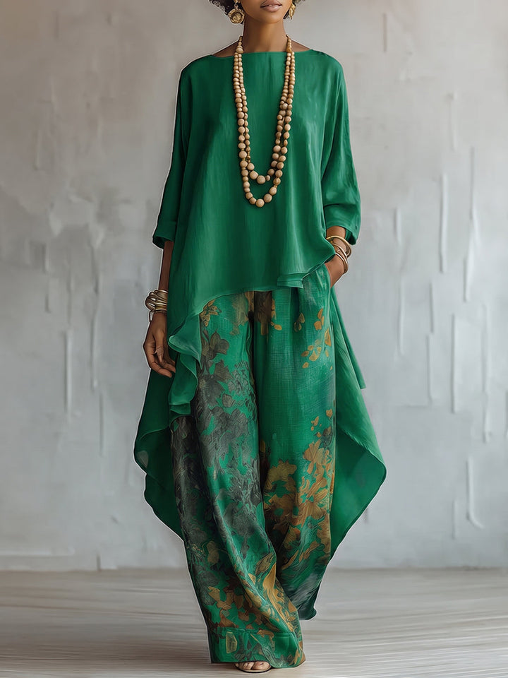 Anwyn - Zweiteiler: Chiffon-Top in Lagenoptik und weite Hose