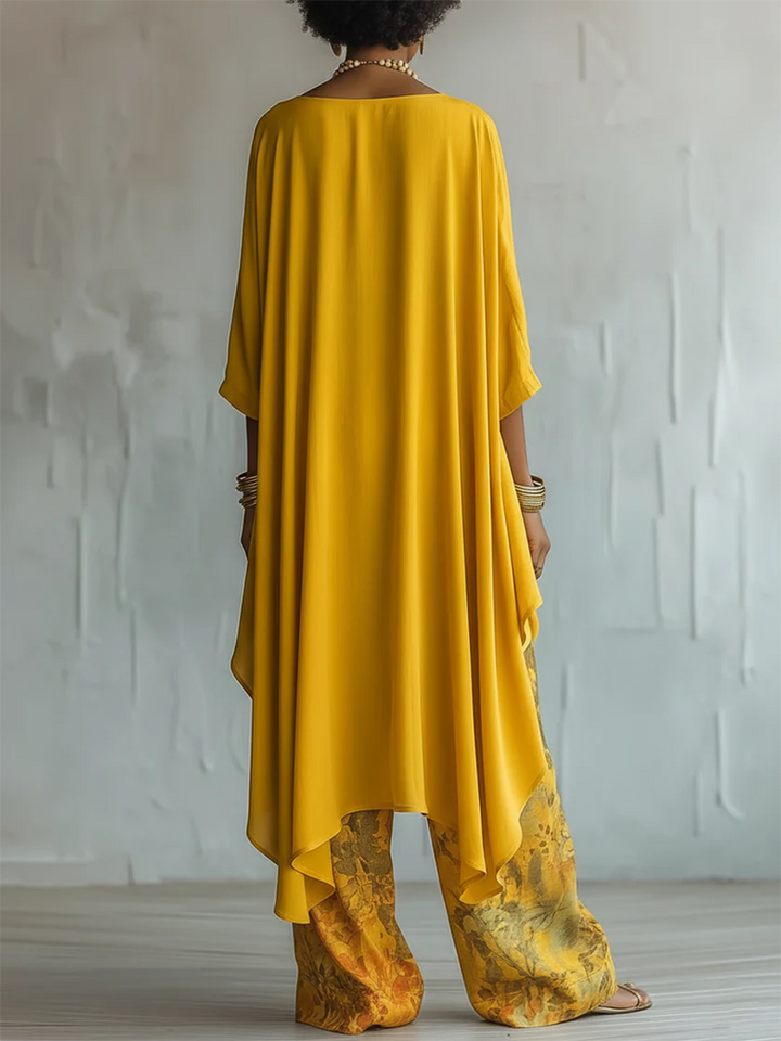 Anwyn - Zweiteiler: Chiffon-Top in Lagenoptik und weite Hose