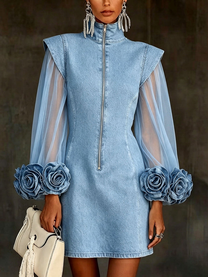 Amelie - Strukturiertes Minikleid mit transparenten Ärmeln