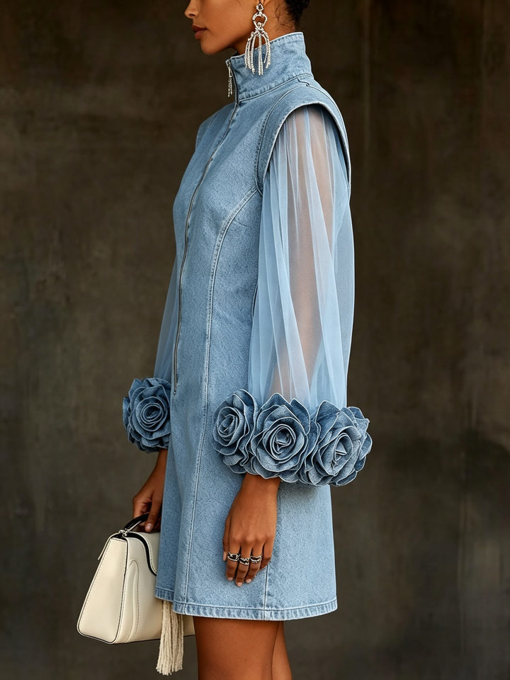 Amelie - Strukturiertes Minikleid mit transparenten Ärmeln