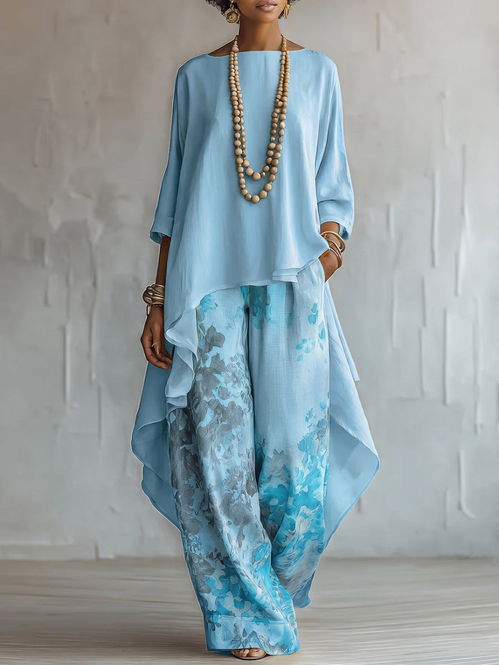 Anwyn - Zweiteiler: Chiffon-Top in Lagenoptik und weite Hose