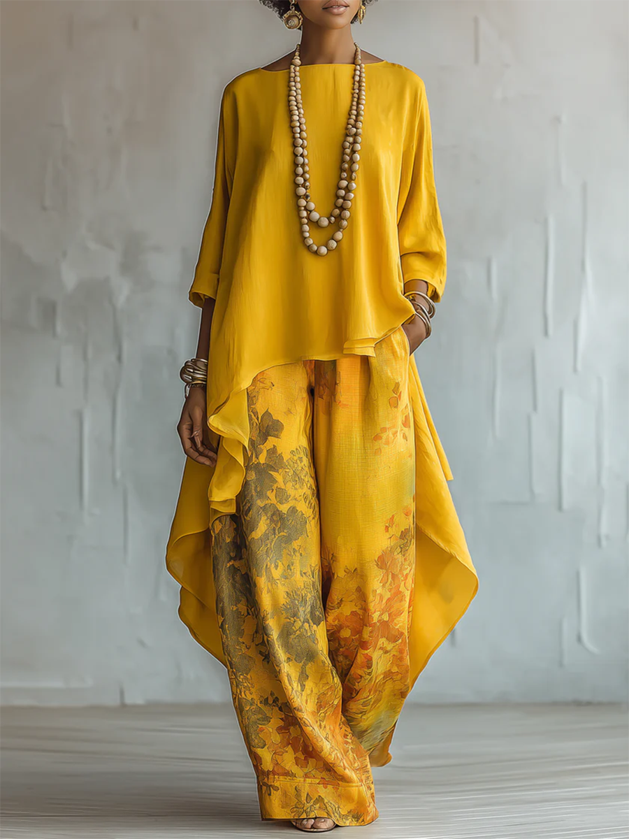 Anwyn - Zweiteiler: Chiffon-Top in Lagenoptik und weite Hose