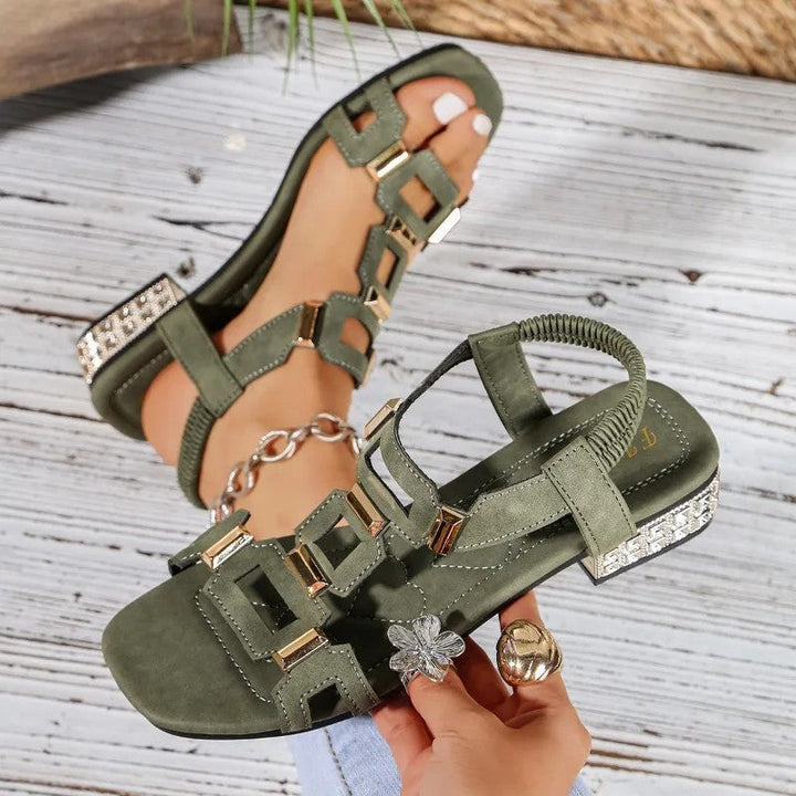 Marcella - Kristallverzierte Slingback-Sandalen mit Blockabsatz
