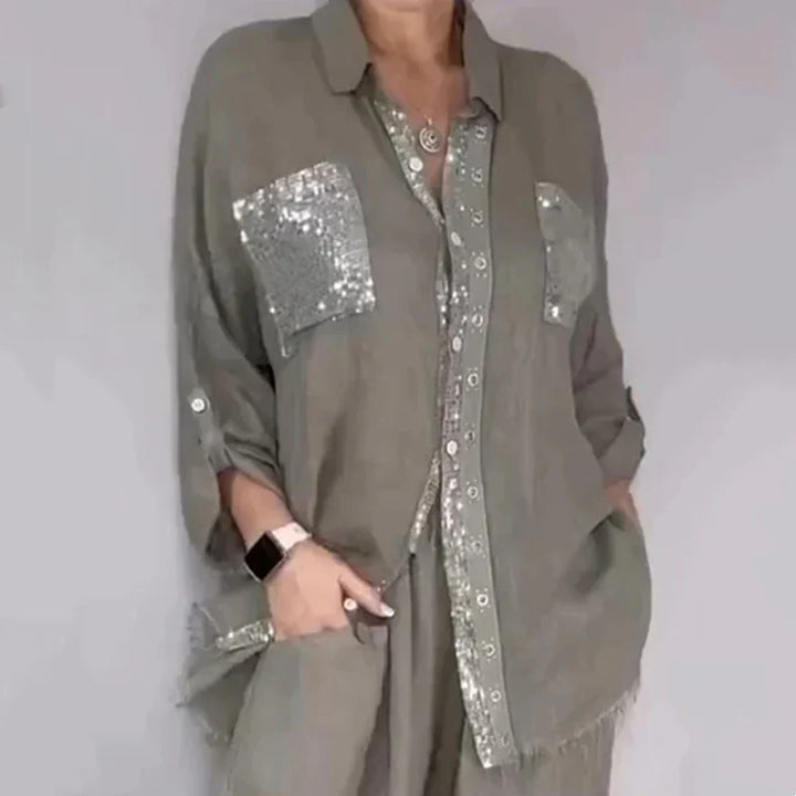 Oriavelle - Luxuriöser Pailletten-Zweiteiler mit Bluse und Hose