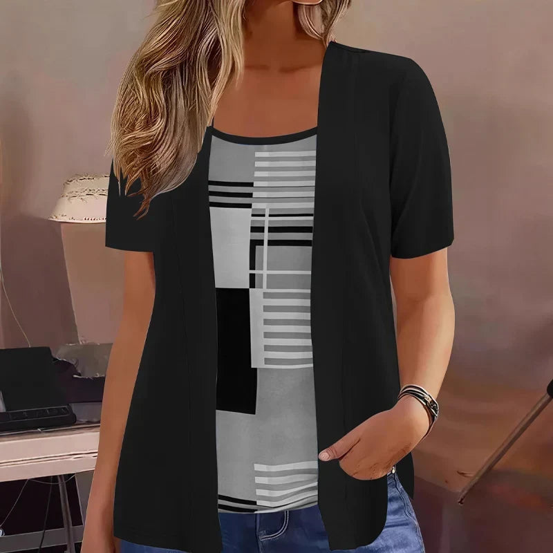 Celiora - Modernes Set aus Cardigan und Bluse mit Print