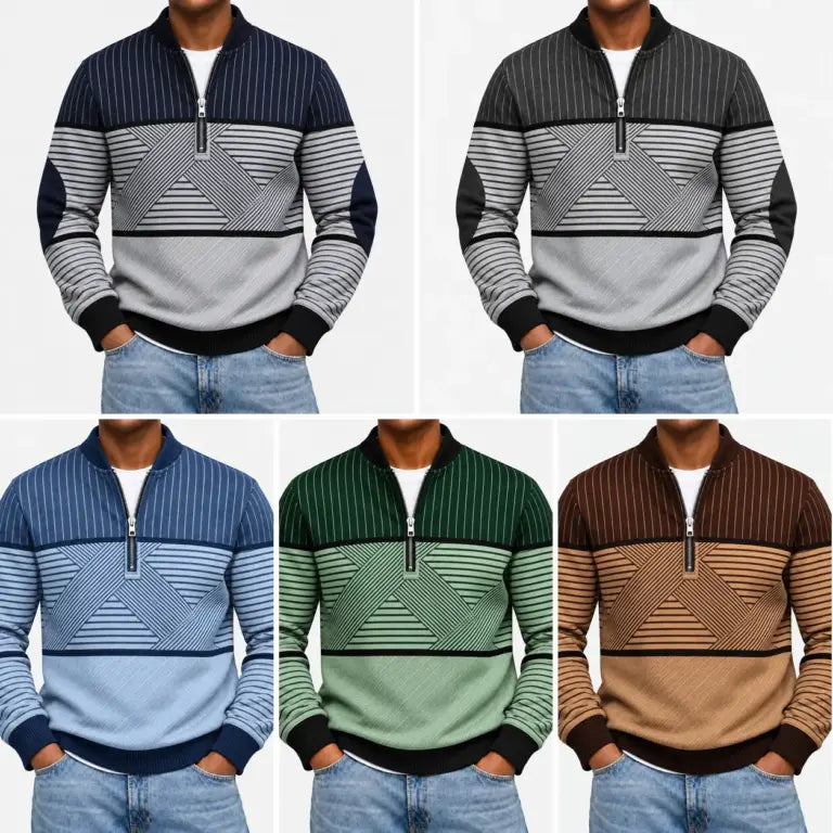 Ifan - Geometrisch gemusterter Half-Zip-Pullover