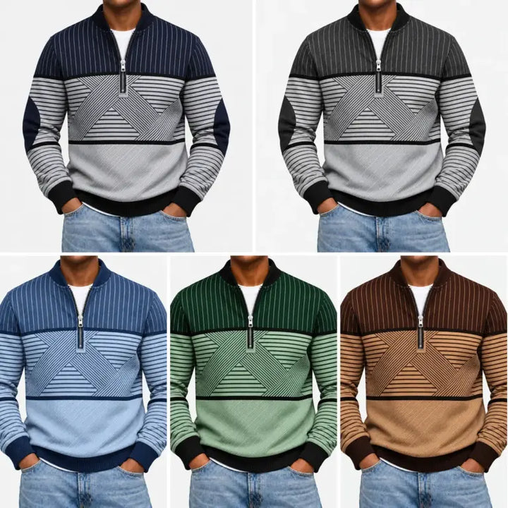 Ifan - Geometrisch gemusterter Half-Zip-Pullover