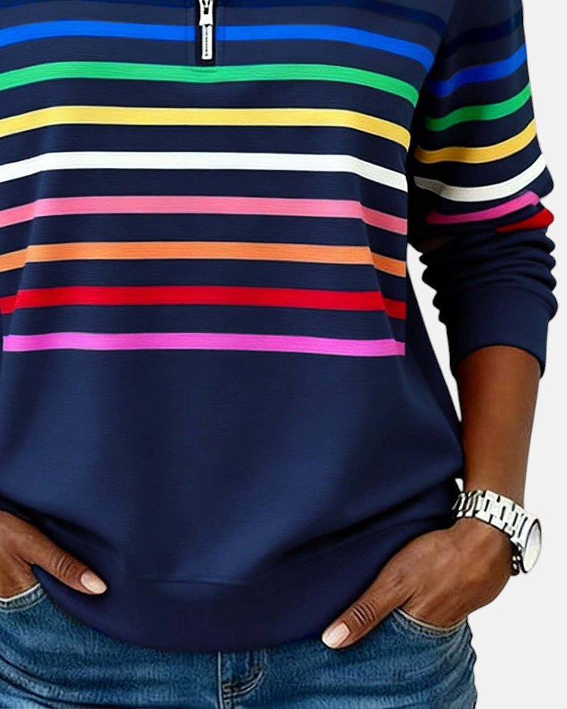 Corinelle - gestreiftes Half-Zip-Sweatshirt mit weichem Griff